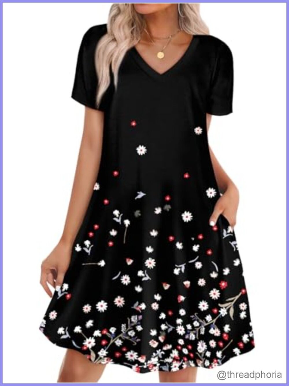 Boho T-Shirt Dress with Pockets Casual Loose Fit Summer Vacation